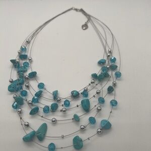Silver blue stone necklace betsey Johnson heart